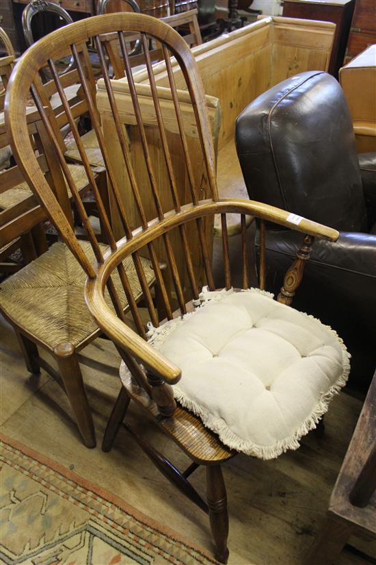 Late 19th century ash and elm Windsor stickback kitchen armchair